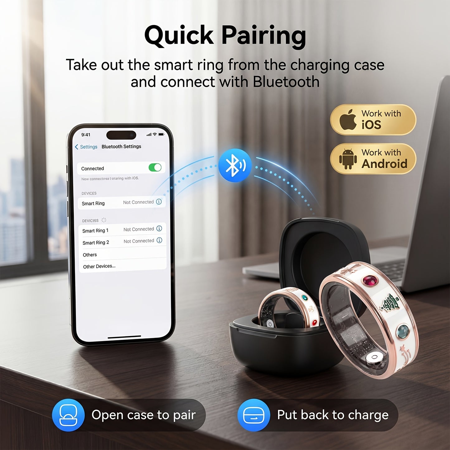 2026 Upgraded Smart Ring for Women Men, Smart Health Ring - IP68 Fitness Ring, Fitness Tracker with Sleep Tracker, Step Tracker, Distance Monitoring for iPhone And Android - Birthday Gifts/Father Gifts/Mother Gifts