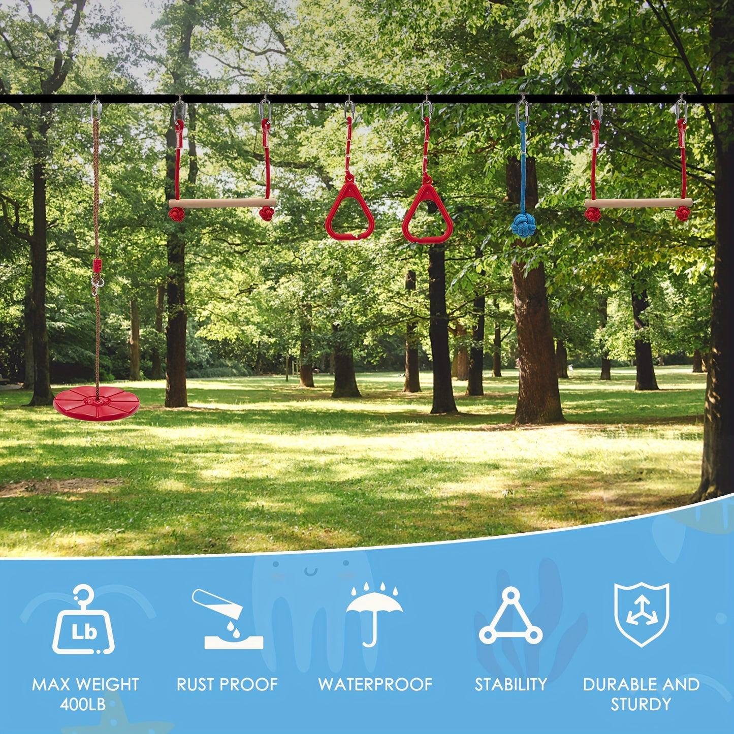 LILYPELLE Ninja Warrior Obstacle Course, Ninja Slackline Kit, Durable Equipment