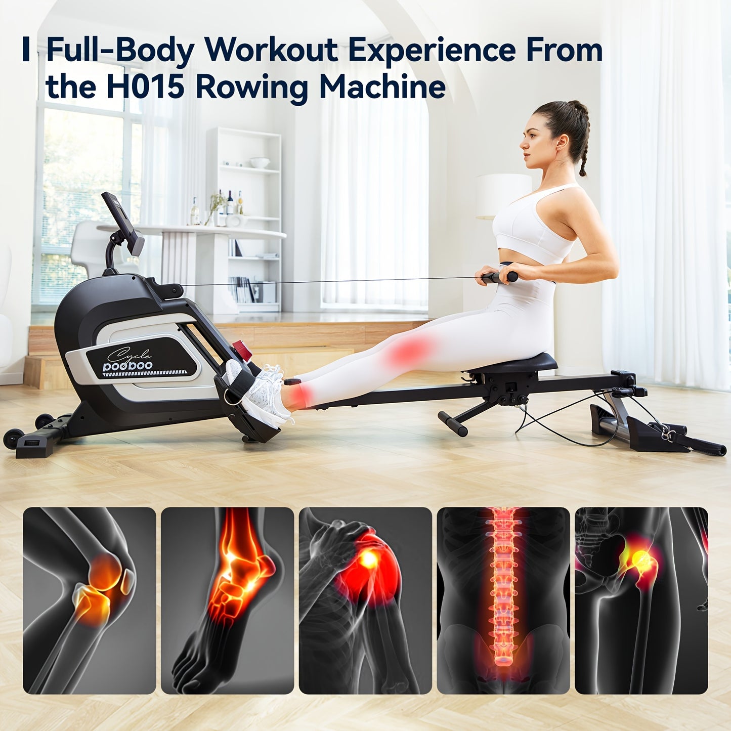 HASIMAN Foldable Home Rowing Machine Adjustable Resistance Rowing Machine Indoor Exercise Rower with Combination Strength Exercise & LCD Monitor, Compact Saving Family Space