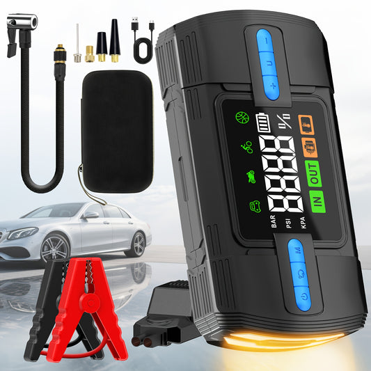 Portable Jump Starter With Air Compressor 18000mAh USB Output