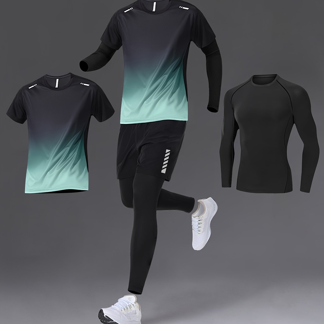 Men's Two Piece Set Quick Dry Tee Elastic Compression Top