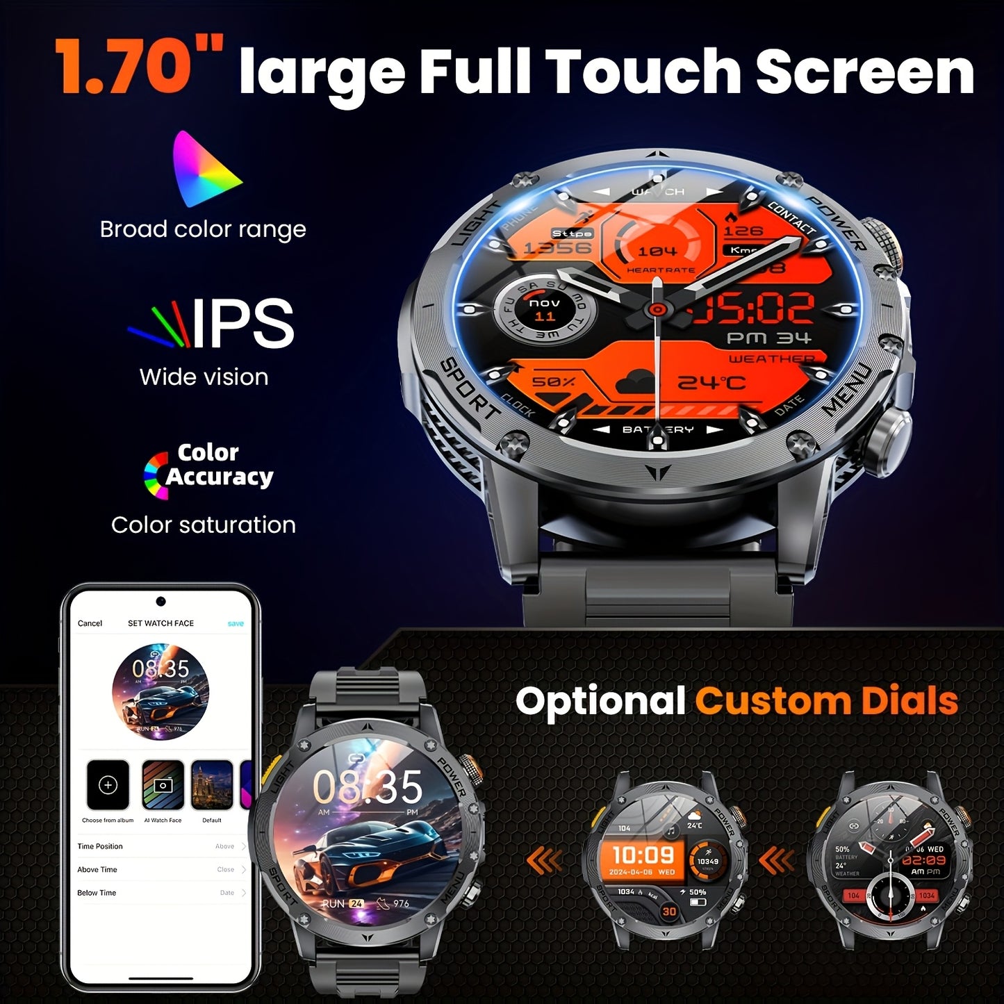 MINGTAWN Smartwatch HD Full Touch Screen Fitness Tracker