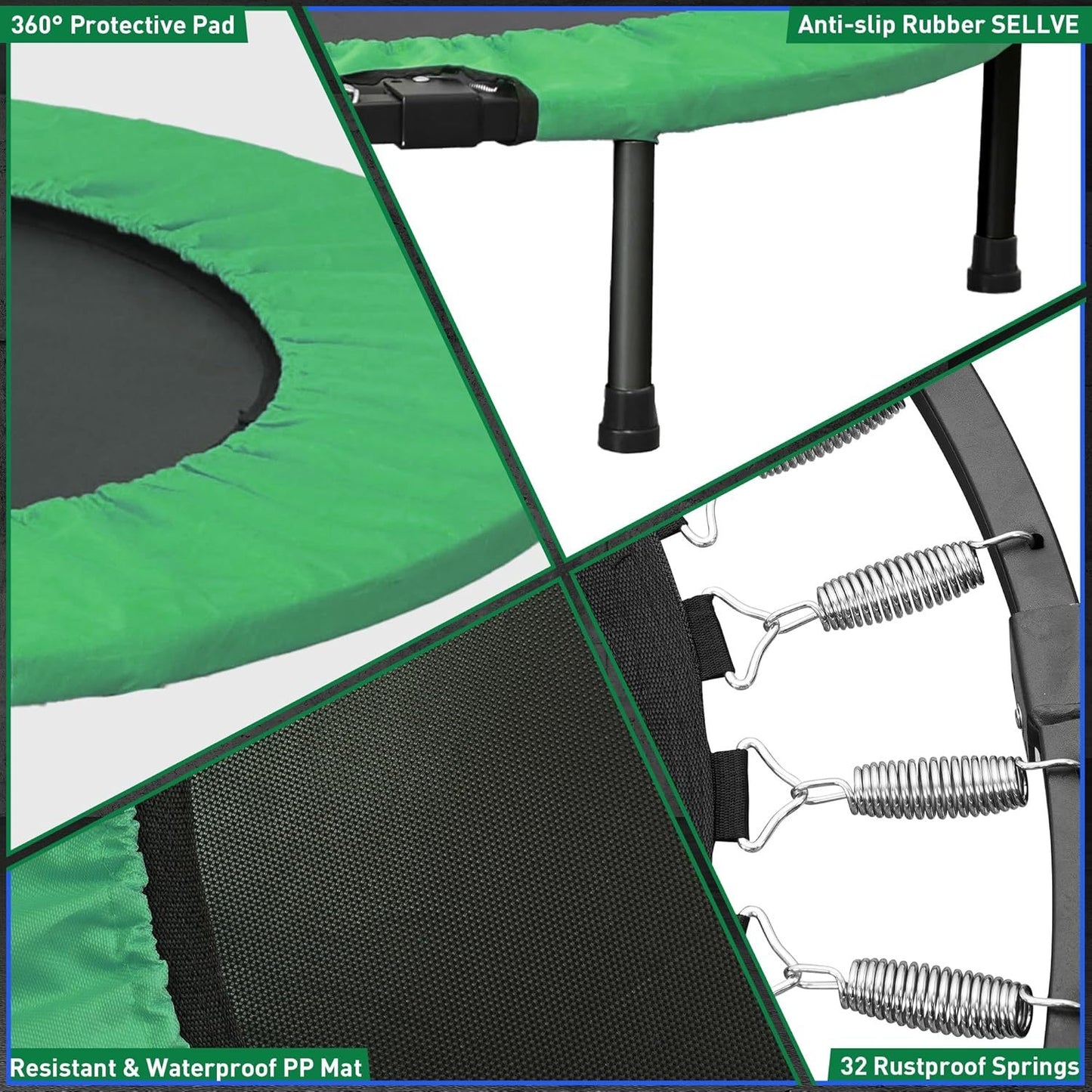 Foldable Mini Trampoline With Height-Adjustable Handle And Resistance Bands