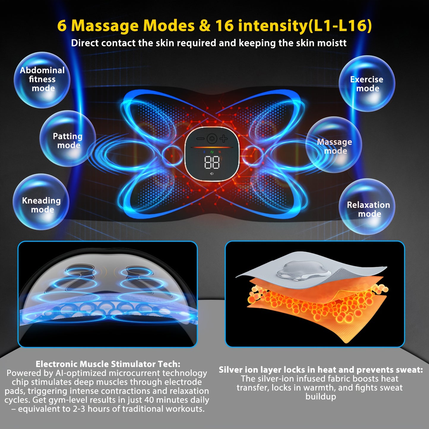 NENRENTE Abs Stimulator Muscle Toner With Heat Massager