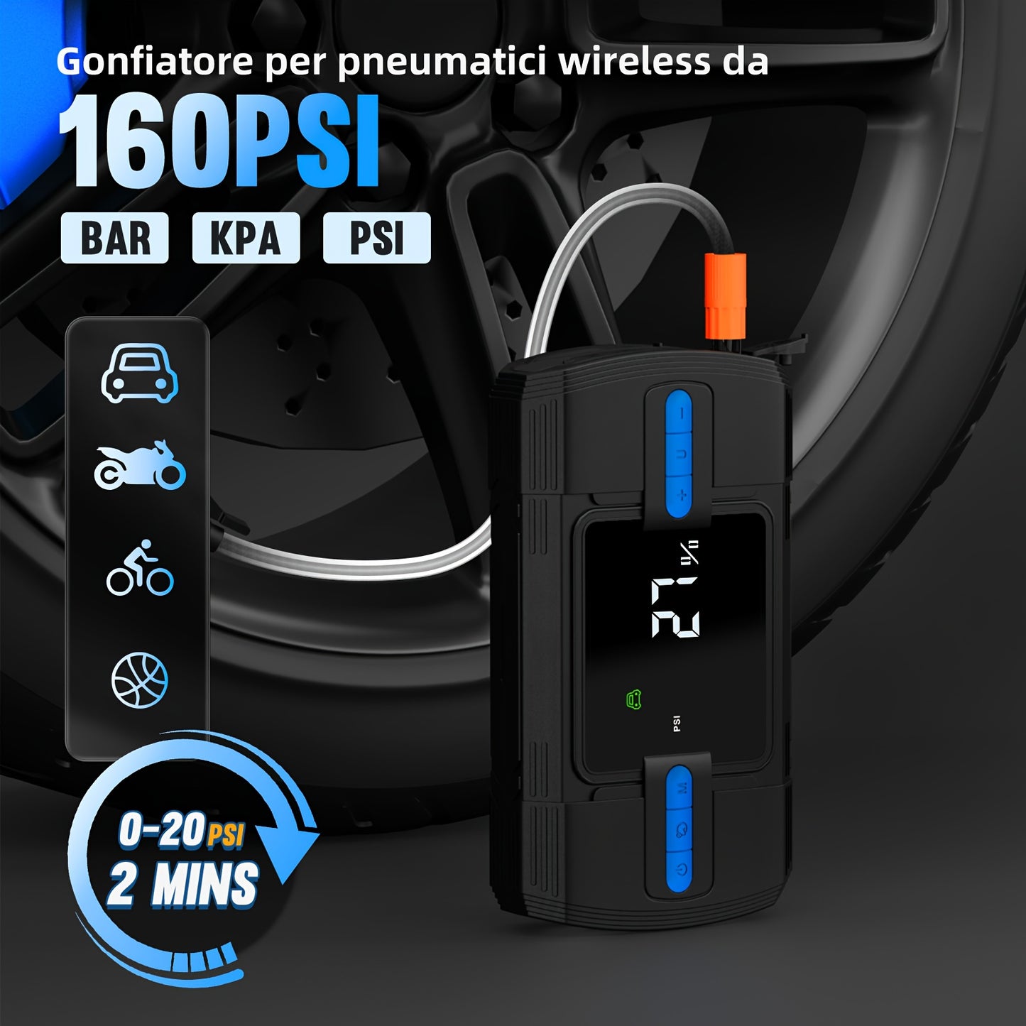 Portable Jump Starter With Air Compressor 18000mAh USB Output