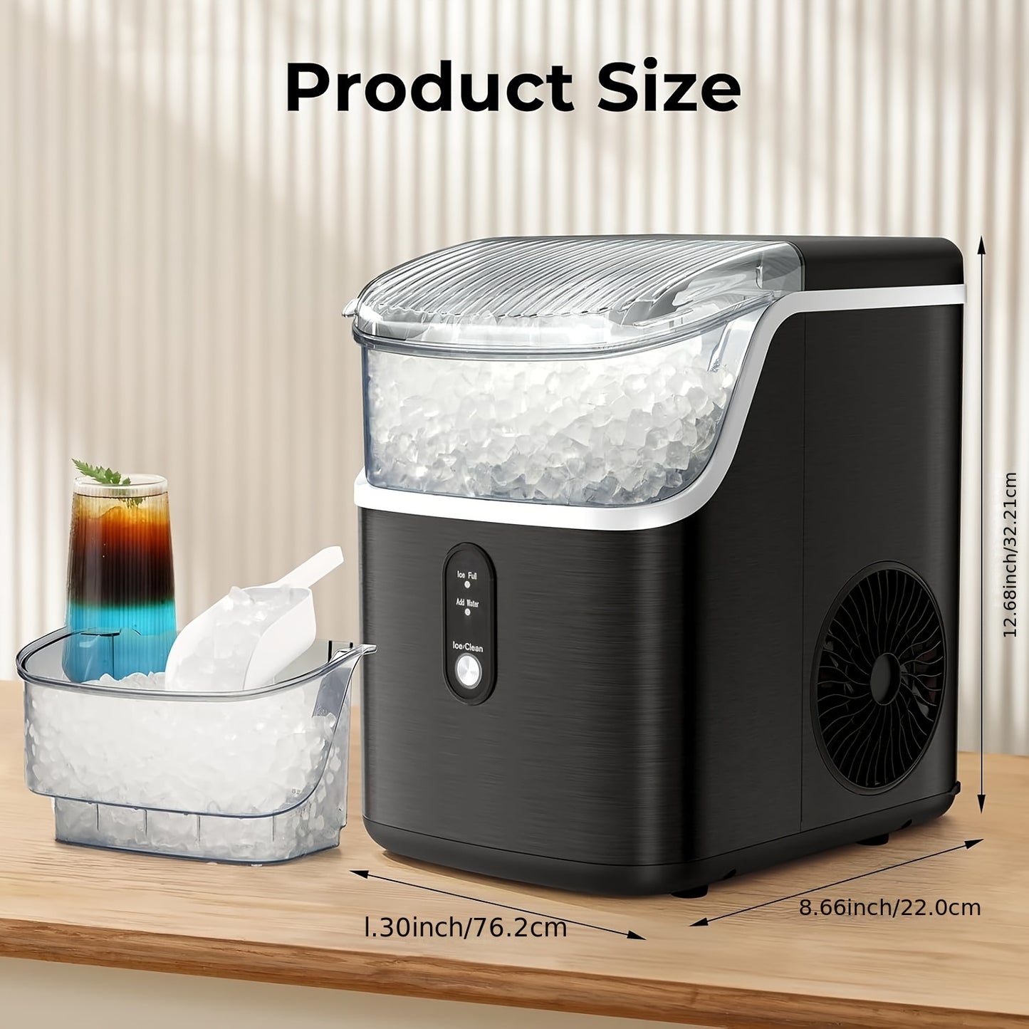 Nugget Ice Maker Countertop | 26 Lbs/Day 35 Lbs/Day Pebble Ice, Sonic Ice, Bullet Ice, Cube Ice | Self-Cleaning, Stainless Steel Black, With Ice Scoop And Basket For Home & Kitchen
