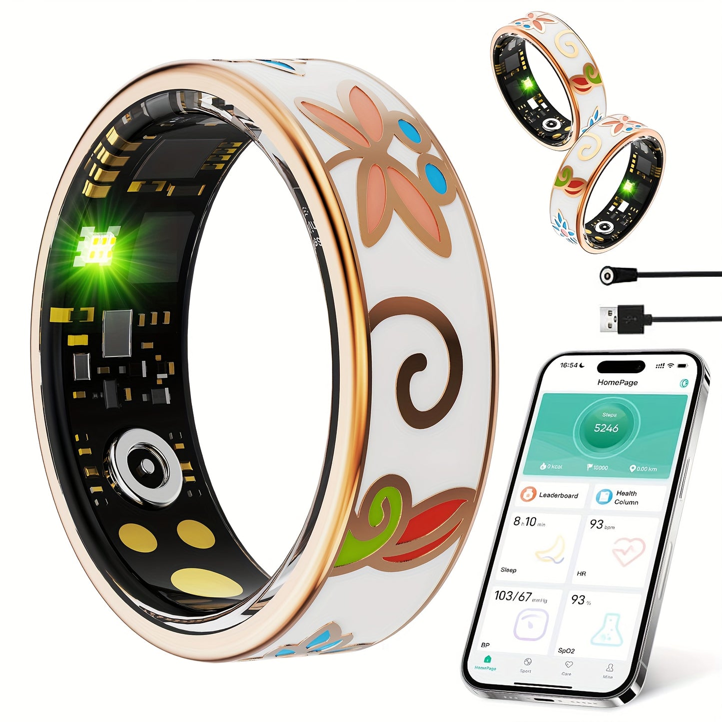 Smart Ring for Women, Health Tracker with Step Distance Calorie Monitoring, Waterproof Fitness Ring, Multiple Sports Modes Magnetic Charging Fashionable Engraving Design, Anillo Inteligente for iPhone and Android, Gift for Mo