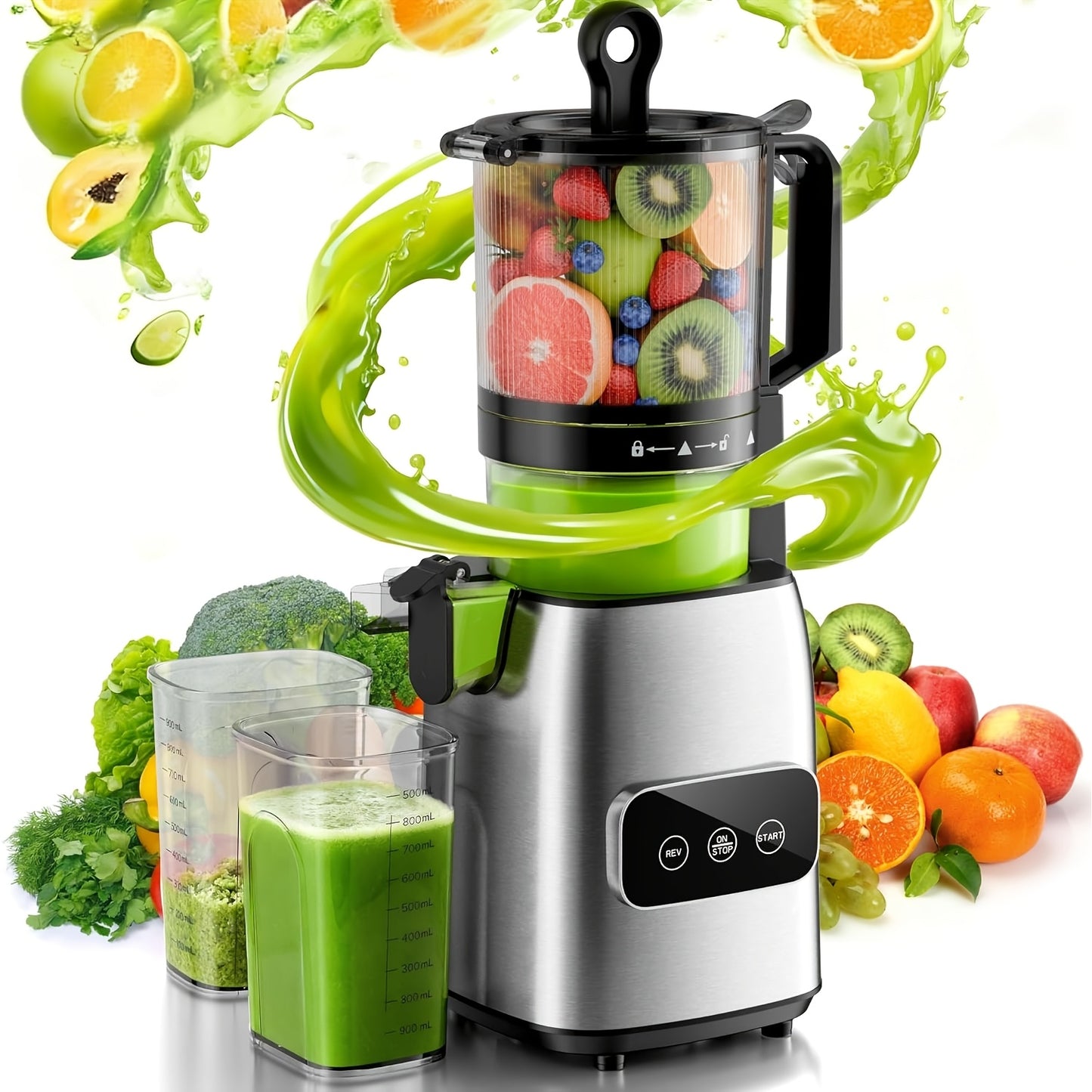 Cold Press Juicer, Large Feed Chute Juice High Juice Yield with Slow Masticating Juicer for Whole Vegetables & Fruits, Easy Assemble & Cleaning
