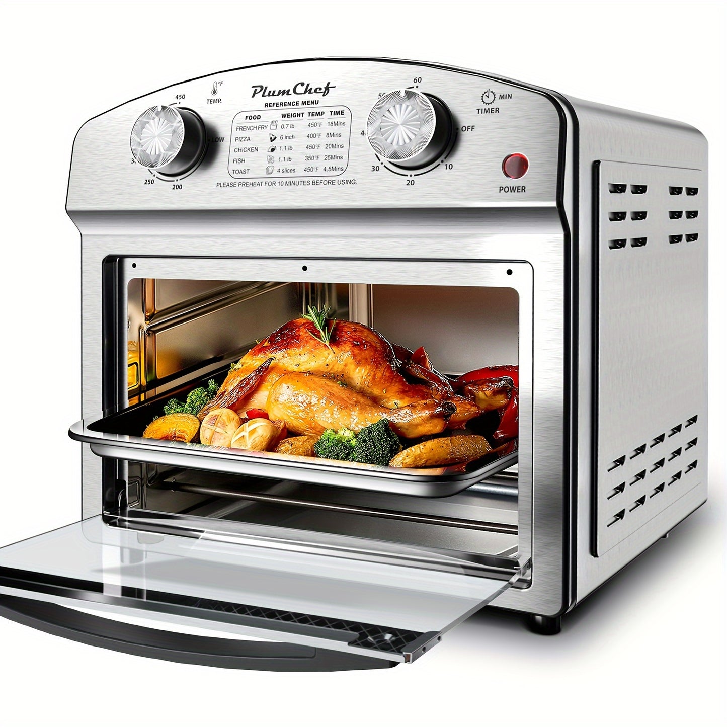 3.17gal Air Fryer Made of Stainless Steel, Featuring Dual Knob Controls, a 60-Minute Timer, And Pre-Set Options for French Fries, Pizza, Chicken, Fish, And Toast, Suitable for Family-Sized Meals.