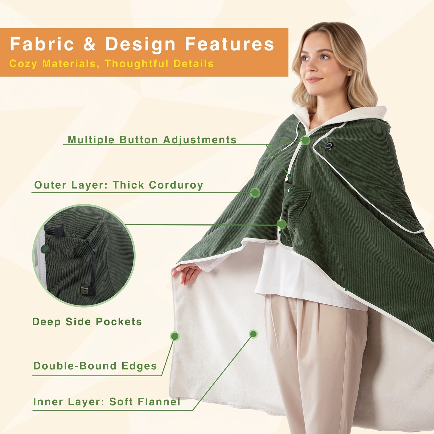 USB Heated Blanket Flannel Comfort For Home Office Travel