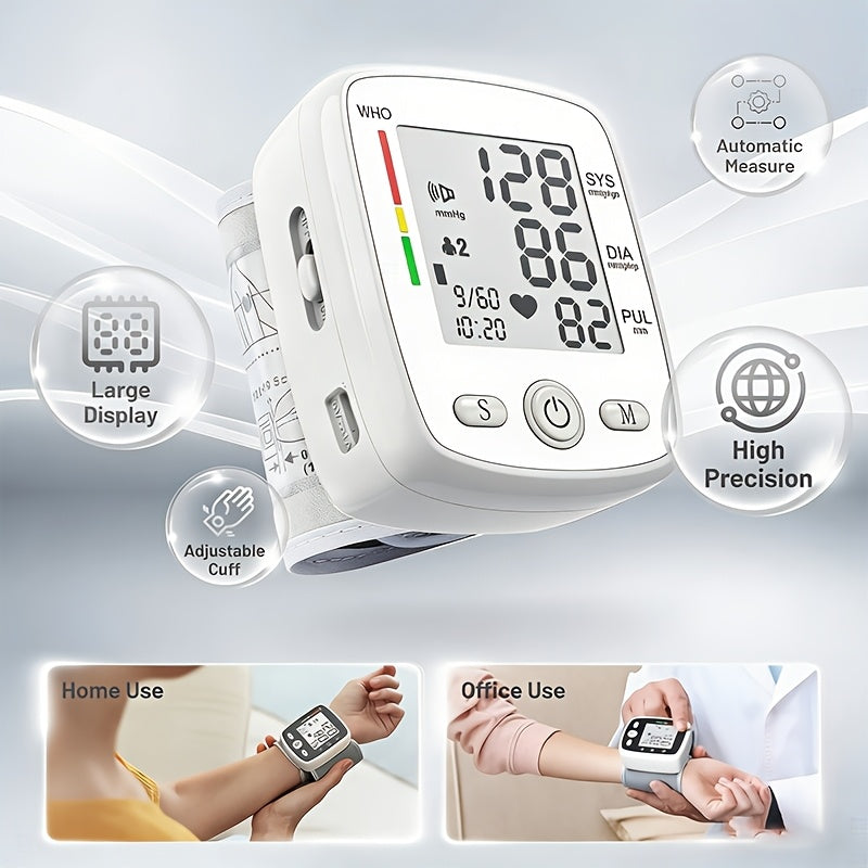 Rechargeable/Battery- Digital Wrist Blood Pressure Monitor with Large LCD Display & Voice Alerts (Optional) - Portable Cuff Suitable for, Travel, Management - Device with Memory Storage