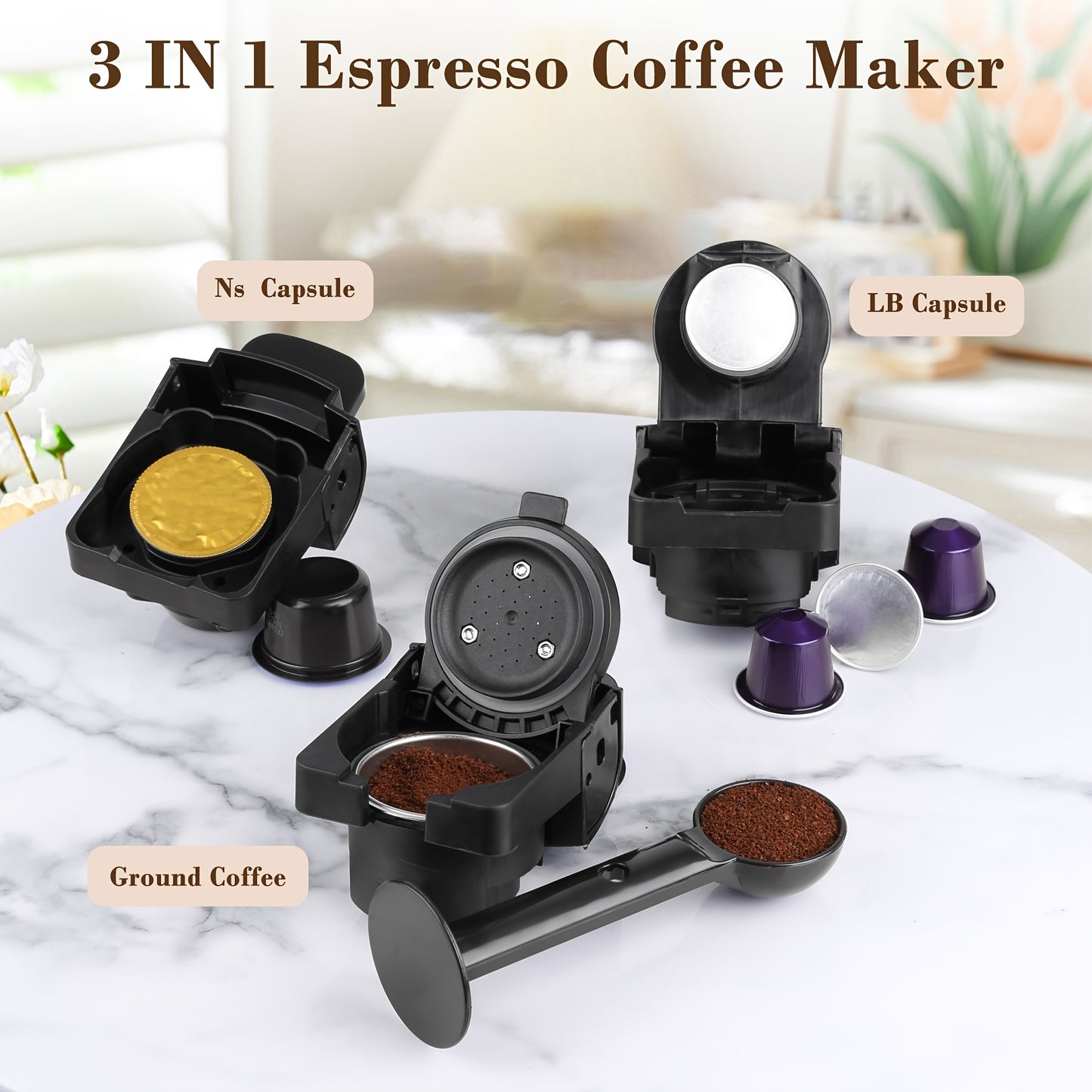 Espresso Machine 3-In-1 Capsule And Ground Coffee Compatible