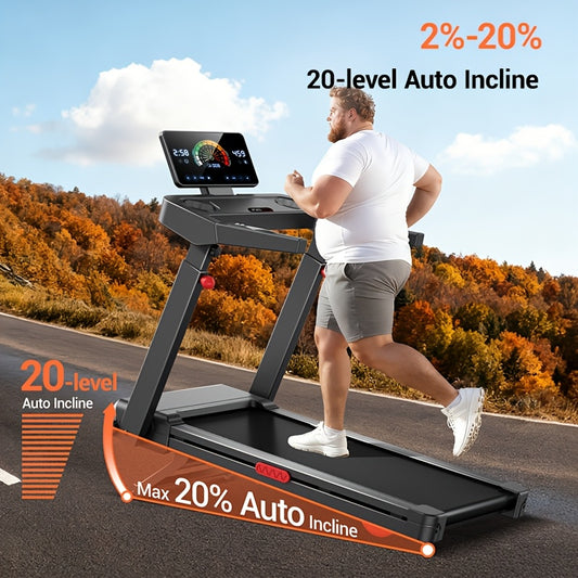 UMAY Treadmill Foldable Auto-Incline, 3-Level Height, Quiet 3.5HP