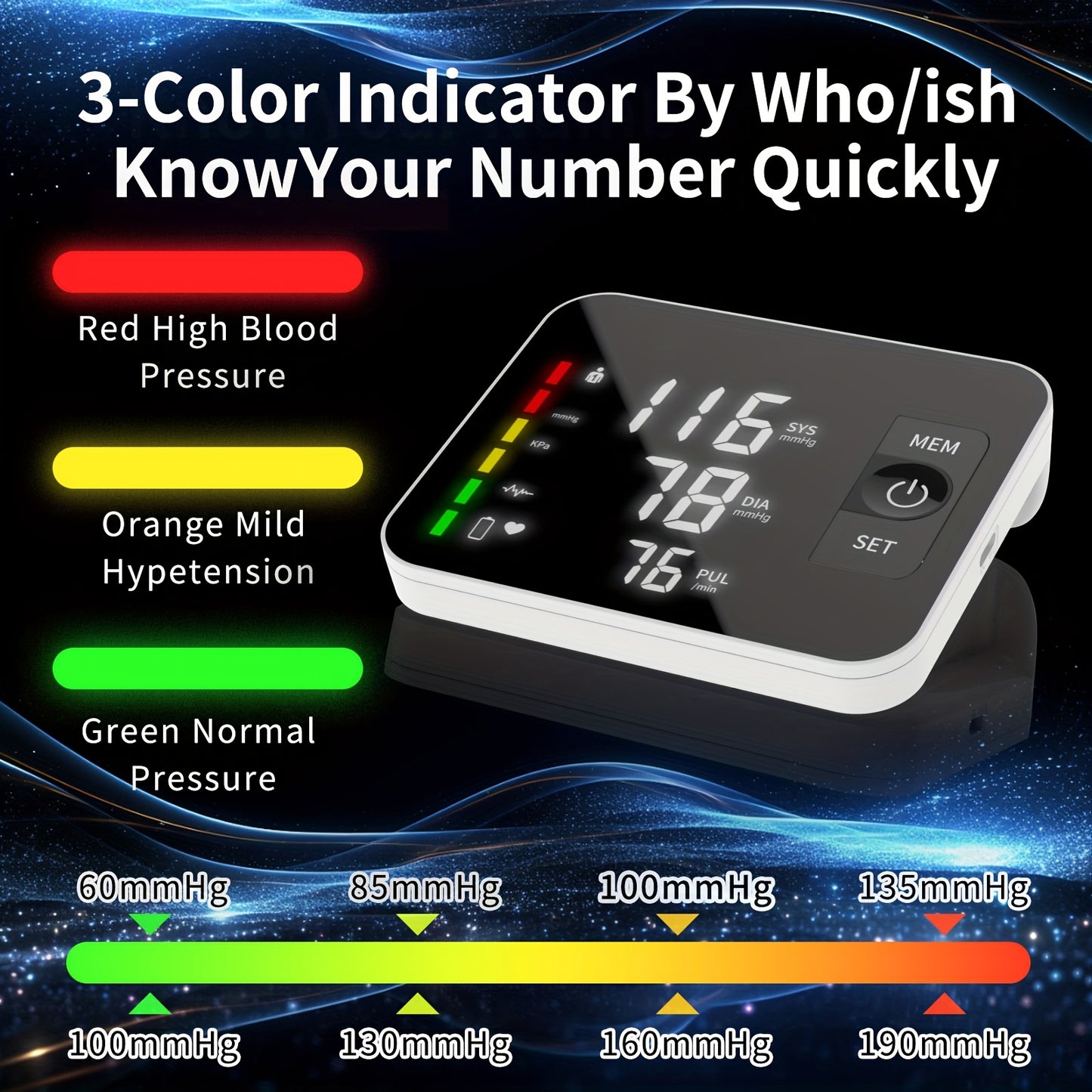 Arm Blood Pressure Monitor with LED Large Screen, Rechargeable Digital Blood Pressure Machine, BP Monitor Automatic Upper Arm Digital with 16.54 Inch Blood Pressure Cuff for Home Use, Easy Touch Operation, 2*120 Users Memory