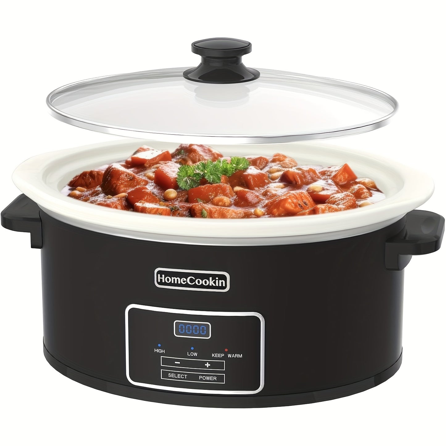 8 Quart Large Digital Slow Cooker with Stoneware Pot - Programmable Slow Cooker with Keep Warm Function, Digital Display & One-Touch Operation, 240W, Red/Blue//Black - Ideal for Family Dinners, Roasts, Stews