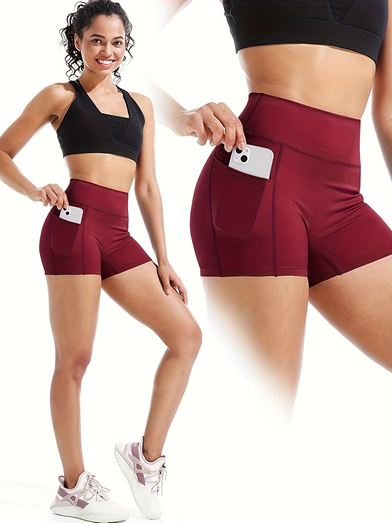 Three Piece Women's Portable Yoga Three Piece Pants with Pockets, Stretch Fitness Exercise Shorts