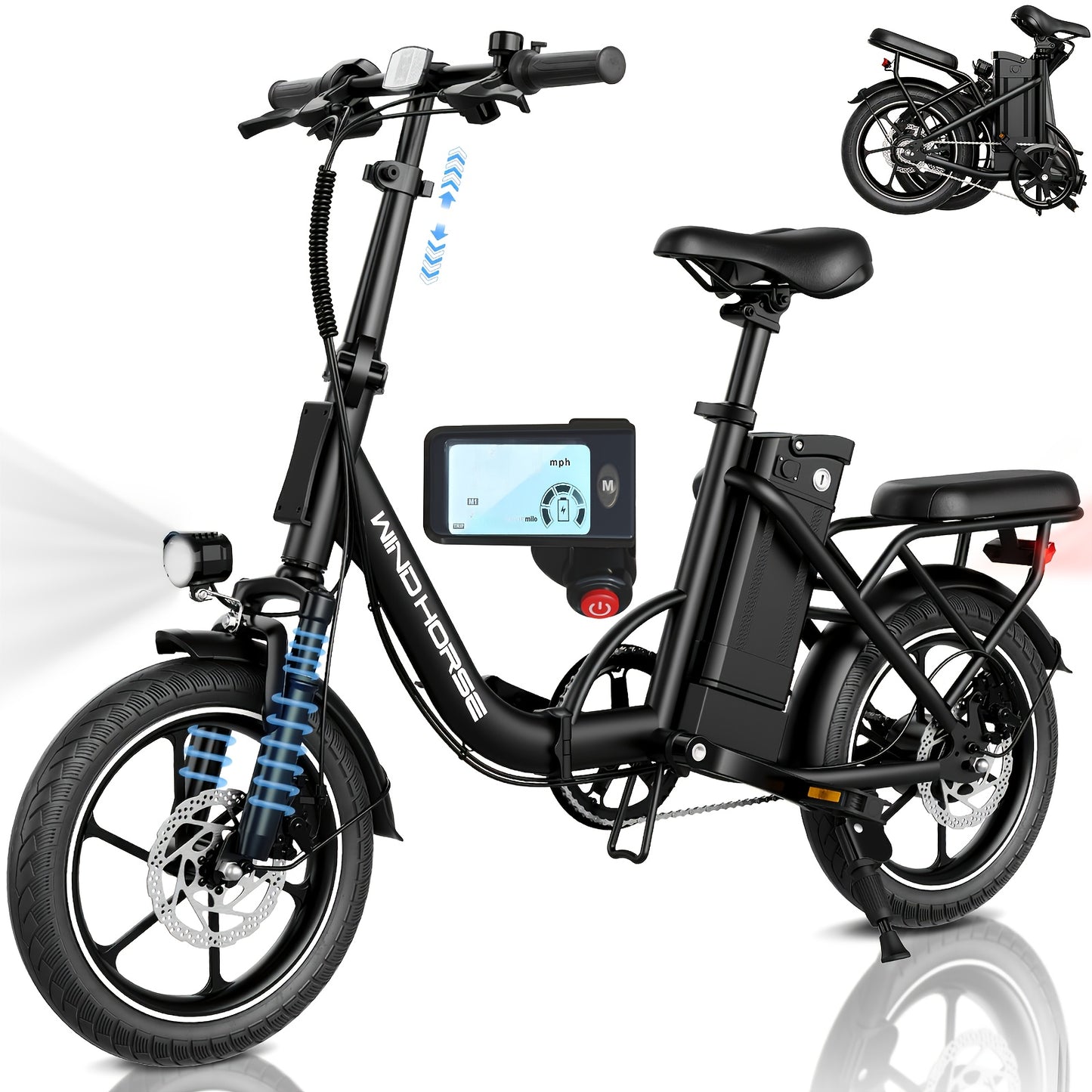WINDHORSE Folding Electric Bike 2-Seater With Shock Absorption