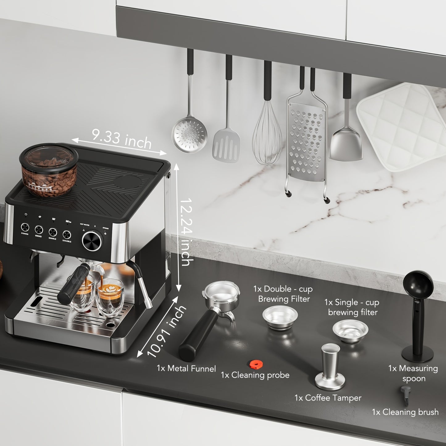 KNDKOCoffee Espresso Machine With Built-In Grinder Stainless Steel