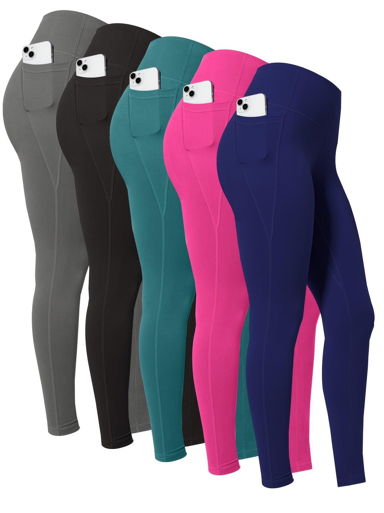 LINOZO Leggings With Pockets, High Waist Cropped Polyester