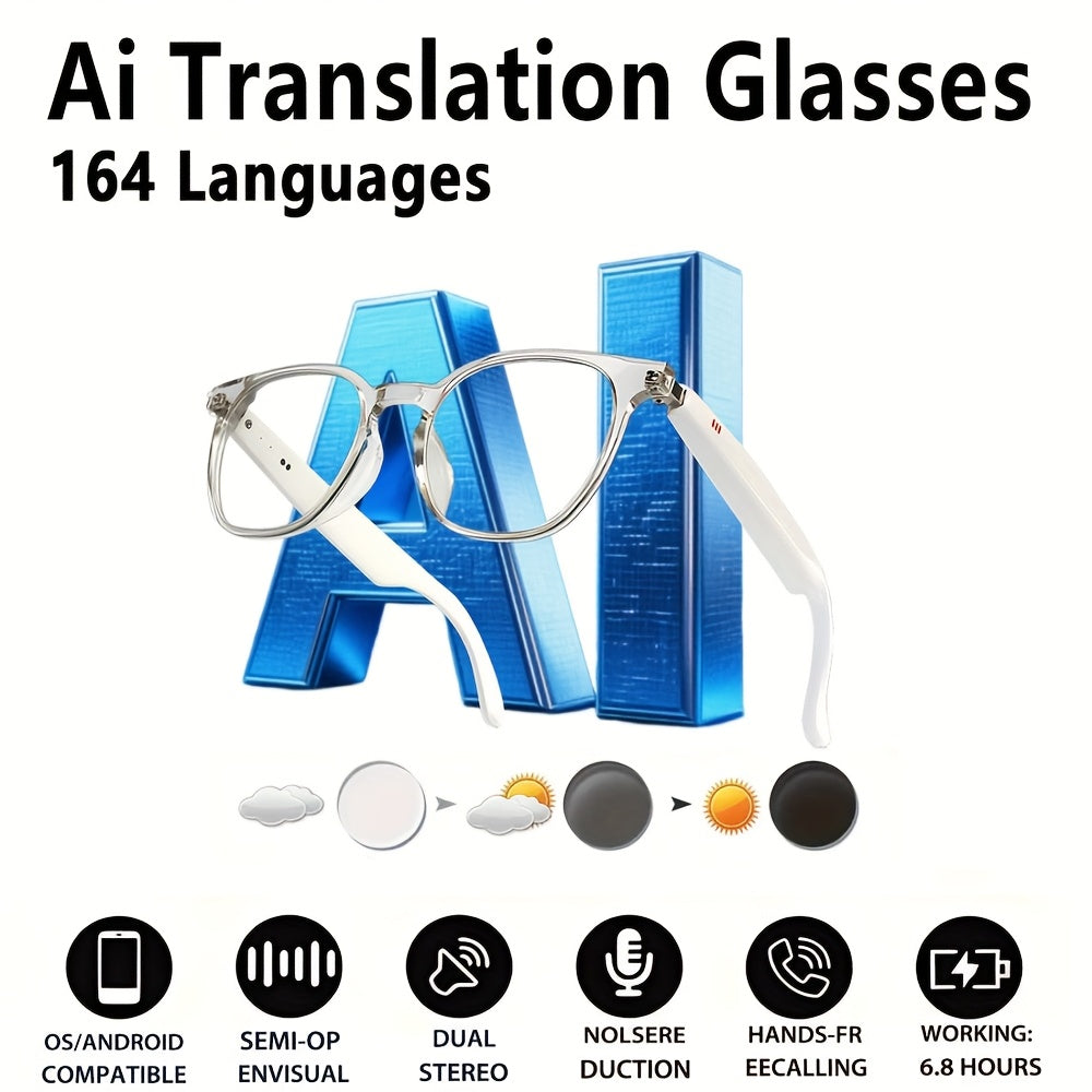 Ai Translator Smart Glasses Multi-Language Translation With Photochromic Lenses