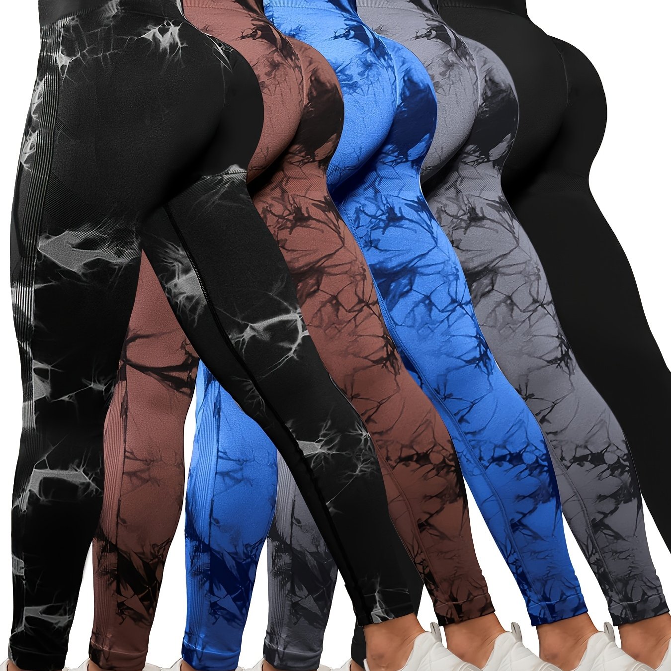 5pcs Women's High Waisted Tummy Control Workout Leggings - Full Coverage Non-Sheer Soft Athletic Pants with Opaque Fabric for Running, Yoga, Gym, Bootcamp & for all-Season Wear (Machine Washable) - Tummy Smoothing Gym Suit