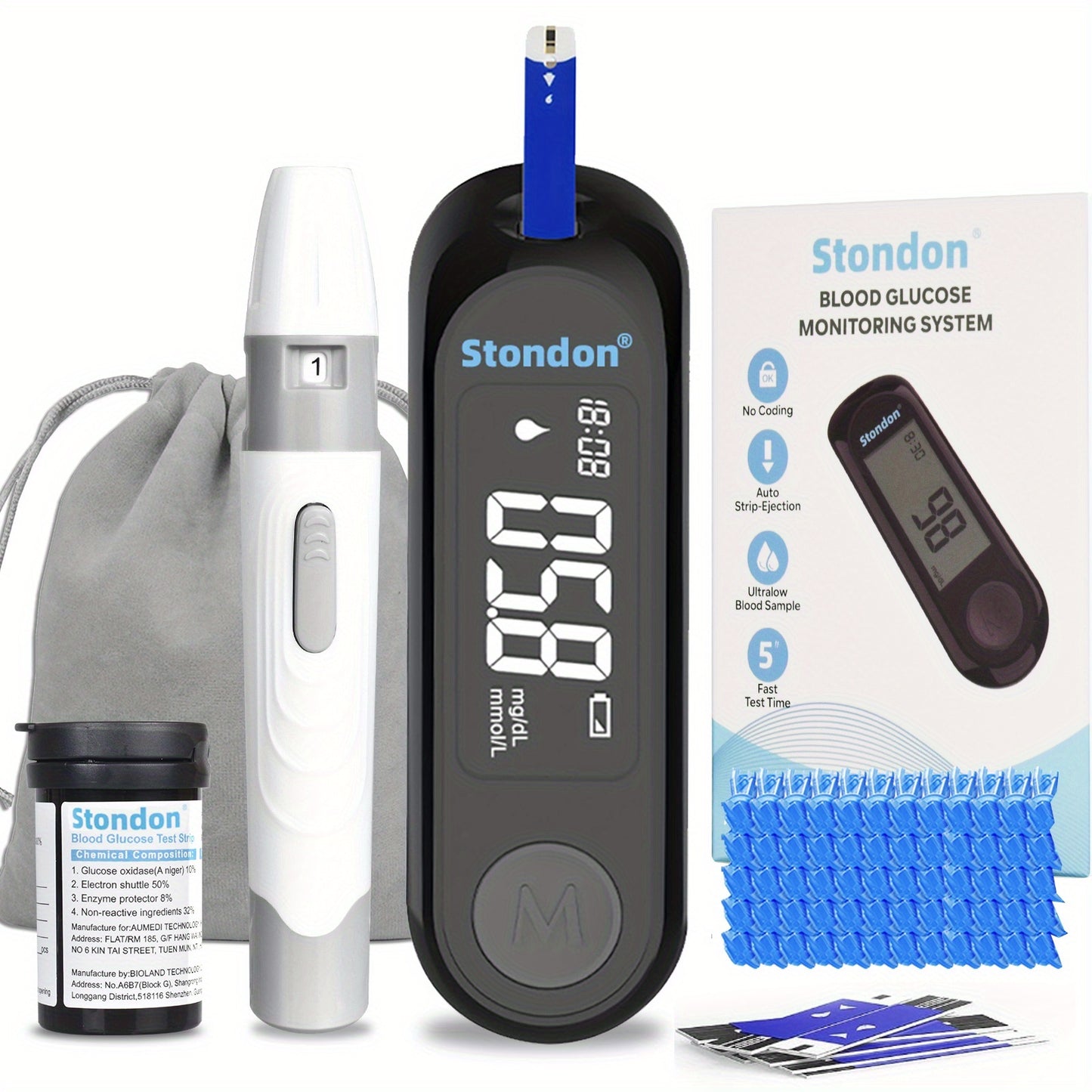 STONDON Blood Glucose Monitoring Kit High Accuracy Test Strips