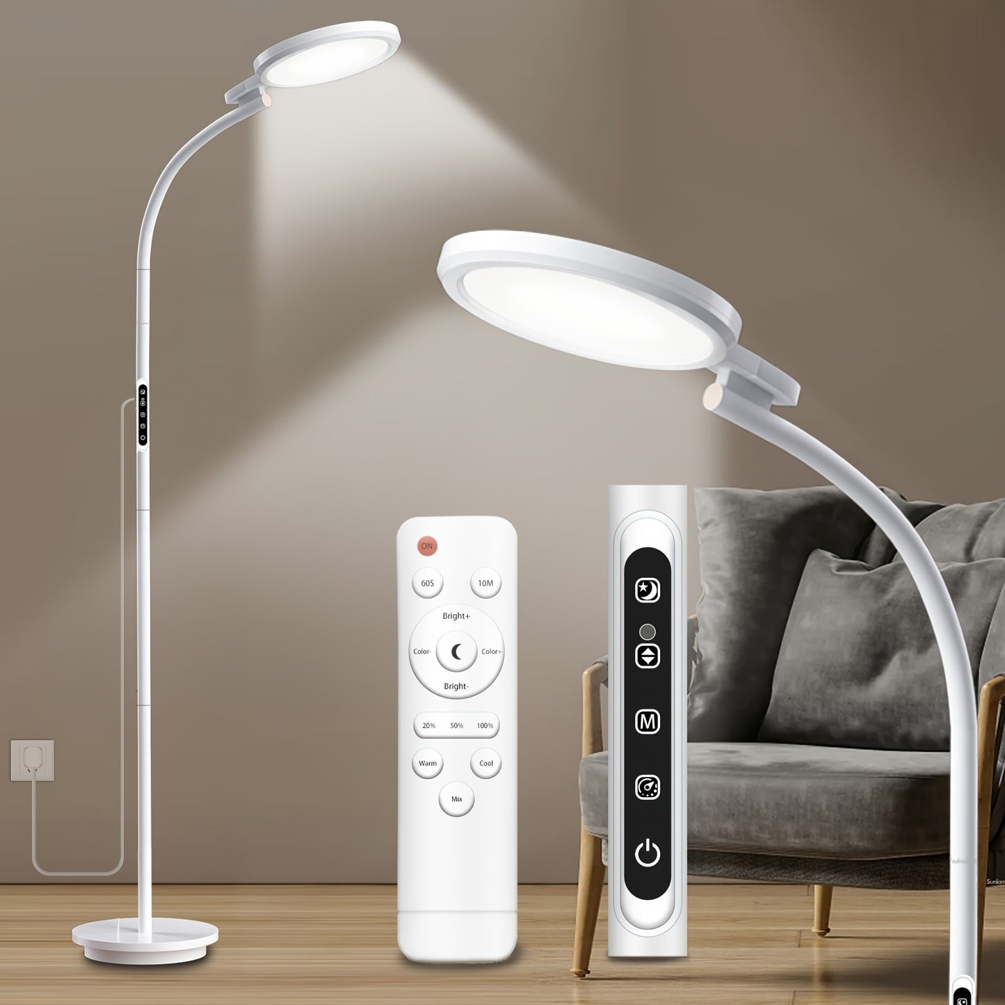 Round Floor Lamp UV Free 1000 Lumen LED Reading Light