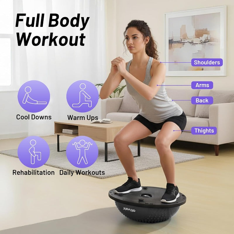 ATIVAFIT Half Exercise Ball With Massage Granules Resistance Bands