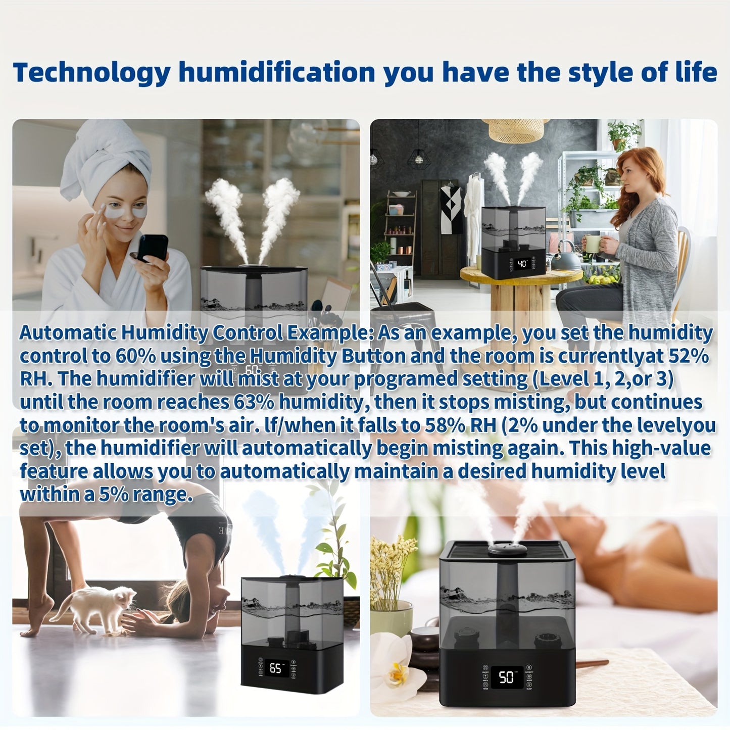 Humidifier: 1.85Gal/7L Humidifiers for Home, Humidifiers for Bedroom / Baby / Plants/Office, Luxury Large-Capacity Aroma System for Whole-Home Fragrance. Humidity Control Display Diffuser: Top-Fill, 360° Nozzle & Dual Mist,