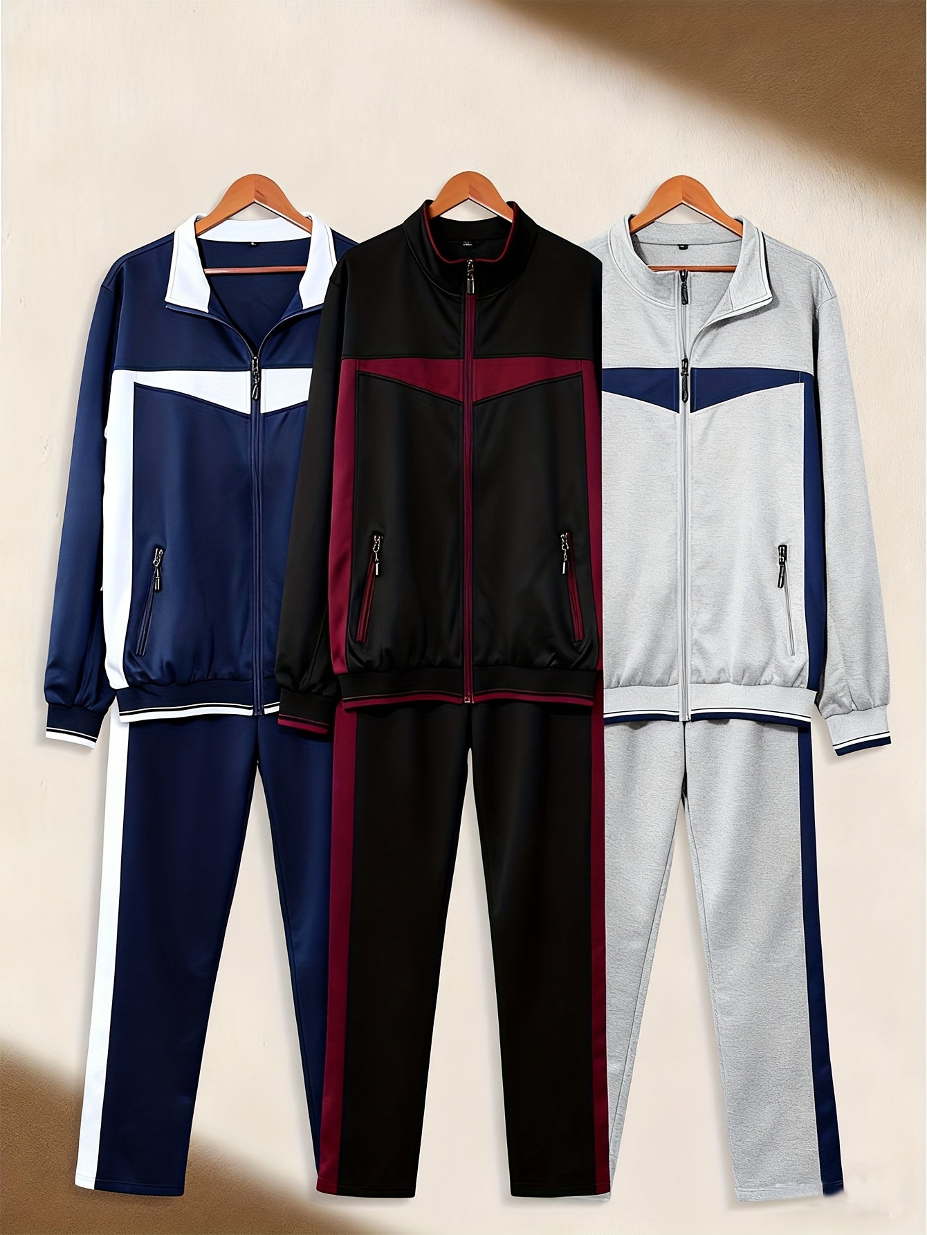 6pcs Men'S Tracksuit Set (Jacket & Pants), Fashionable Street-Style Design With No City Prints, Suitable For Autumn & Winter Outdoor Workouts, Jogging And Casual Wear. This Is A Soft, Warm And Comfortable Men'S Tracksuit Set.