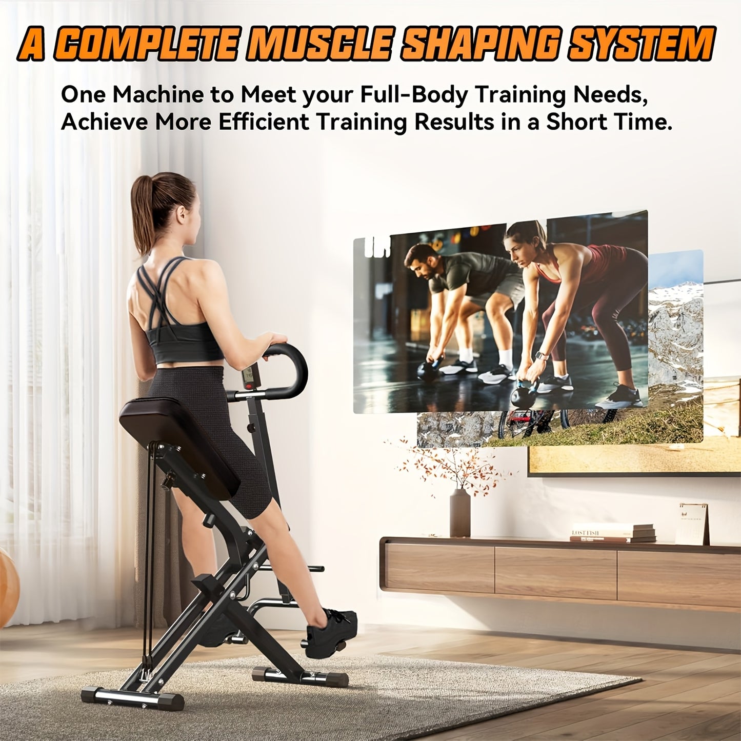 Squat Machine for Home Foldable Exercise Equipment Squat Rowing Machine with 3 HighStrength Resistance Band, Without Battery