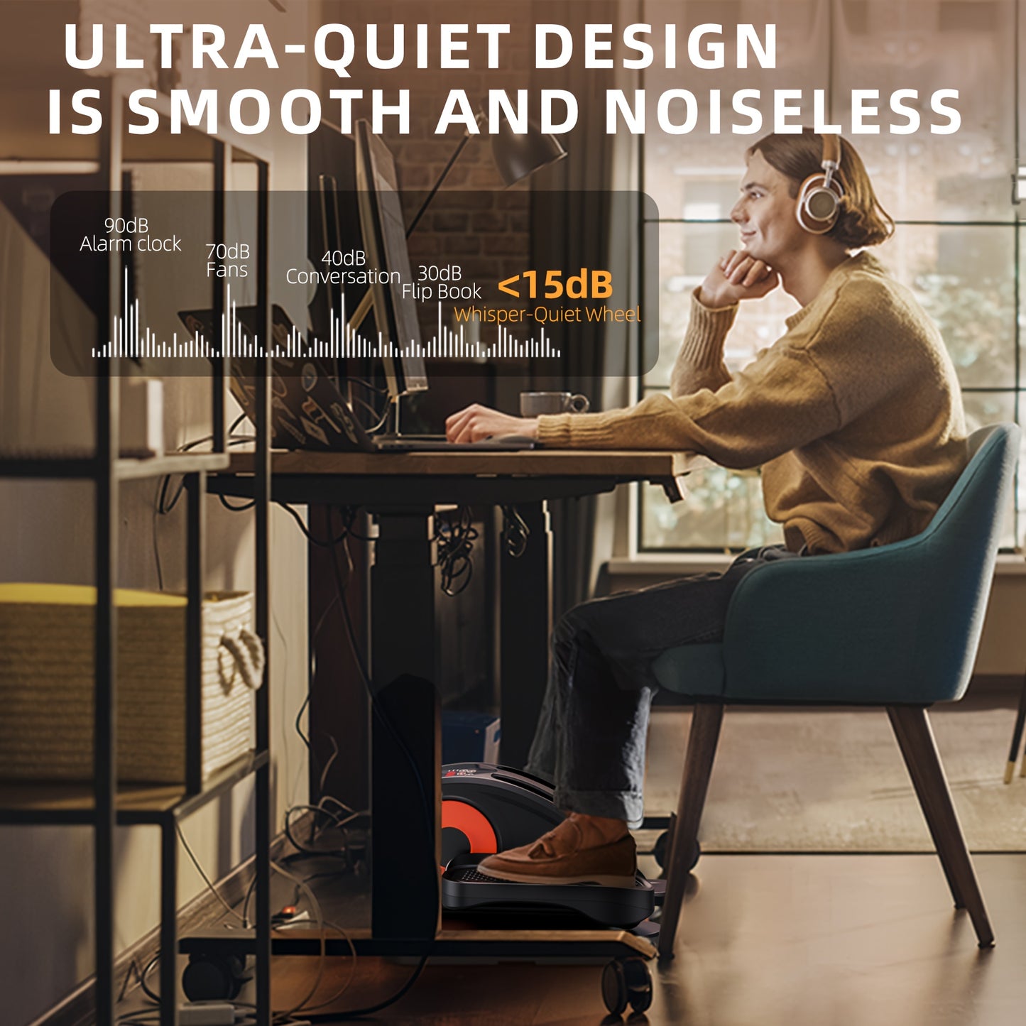 Under Desk Elliptical Machine - Fully Assembled, Quiet Portable Seated Pedal Exerciser with Remote Control & 12 Adjustable Speeds for Effortless Home Workouts