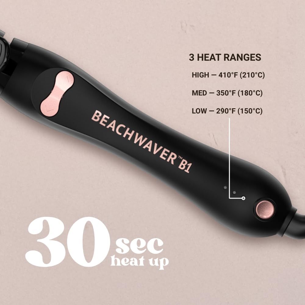 Beachwaver Co. B1 Rotating Curling Iron Midnight Rose (BW160) – Automatic 1" Ceramic Rotating Curling Iron with Short Beveled No-Kink Clamp, Bi-Directional Arrow Buttons, 3 Heat Settings 290°F/350°F/410°F, Even Heat for