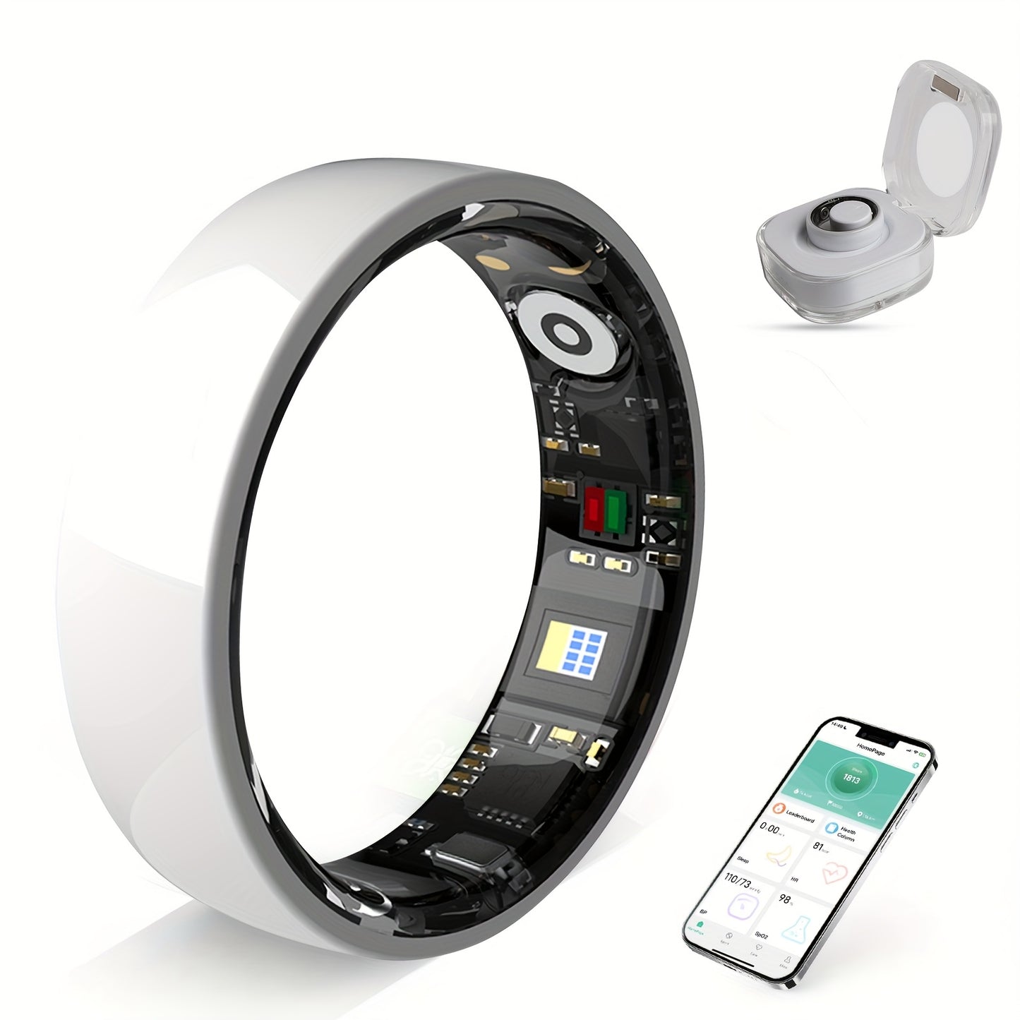 Smart Ring Stainless Steel Fitness Tracker With Crystal Case