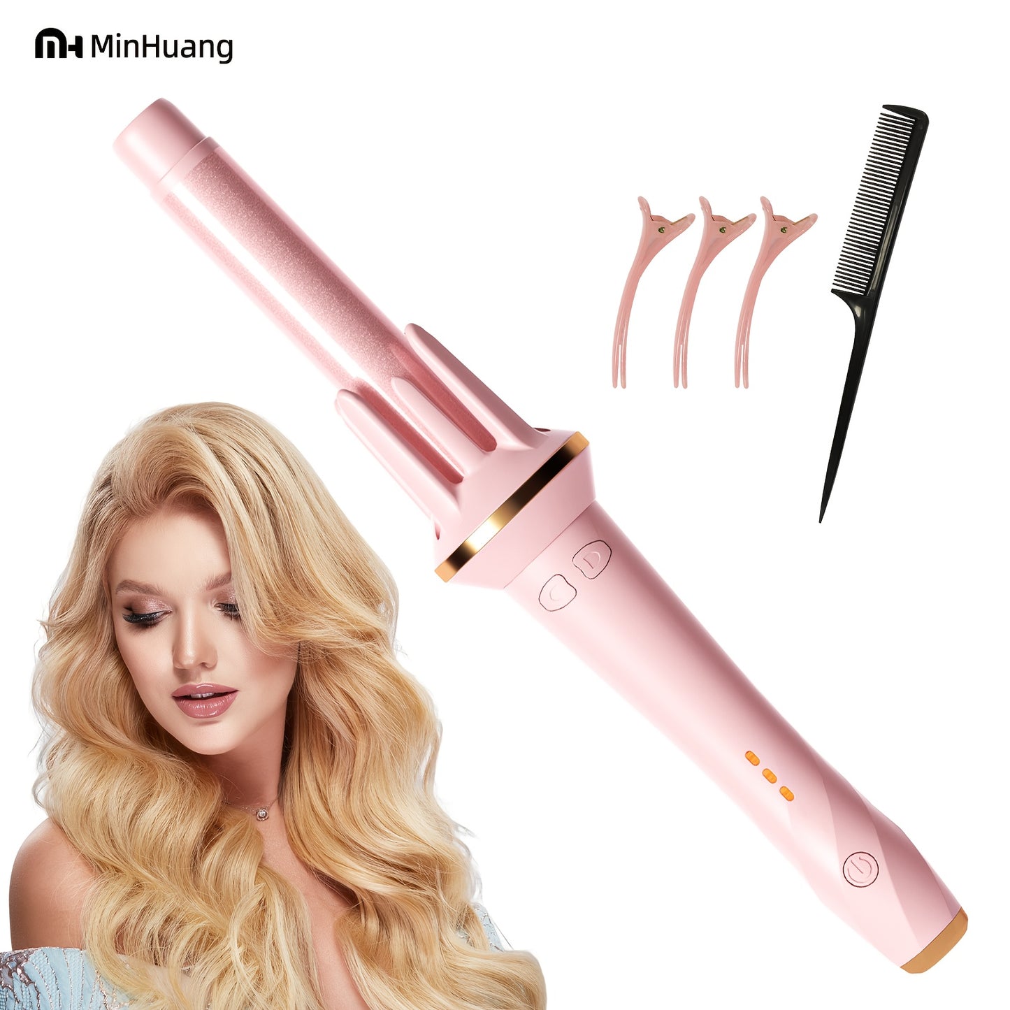 1pc-FCC! Automatic Hair Curler 28mm - Rotating Curling Iron with 3 Heat Settings, Safe Touch Cool Tip & 110V US Plug, Burn Protection for Beginners, Salon Results at Home