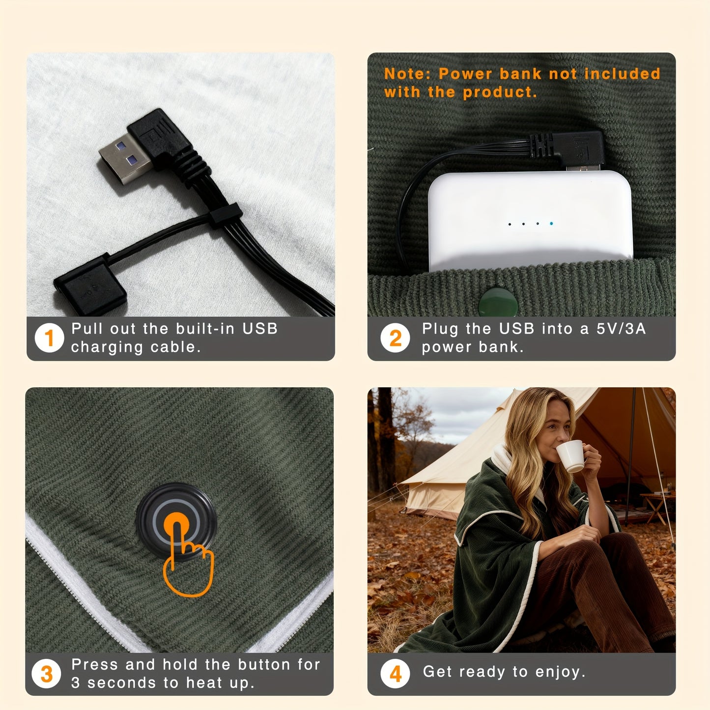 USB Heated Blanket Flannel Comfort For Home Office Travel