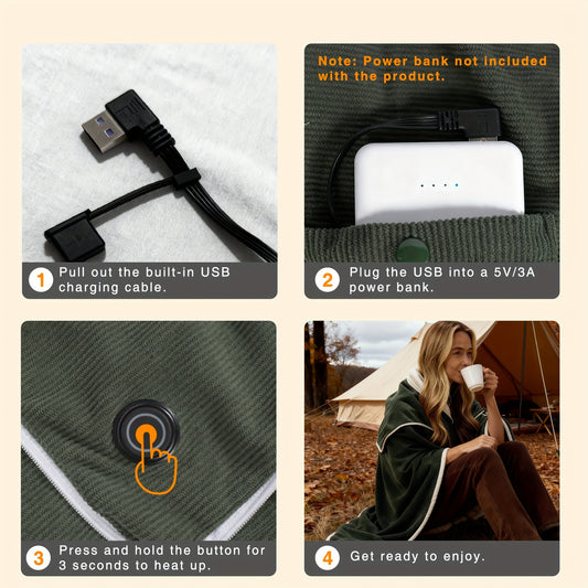 USB Heated Blanket Flannel Comfort For Home Office Travel