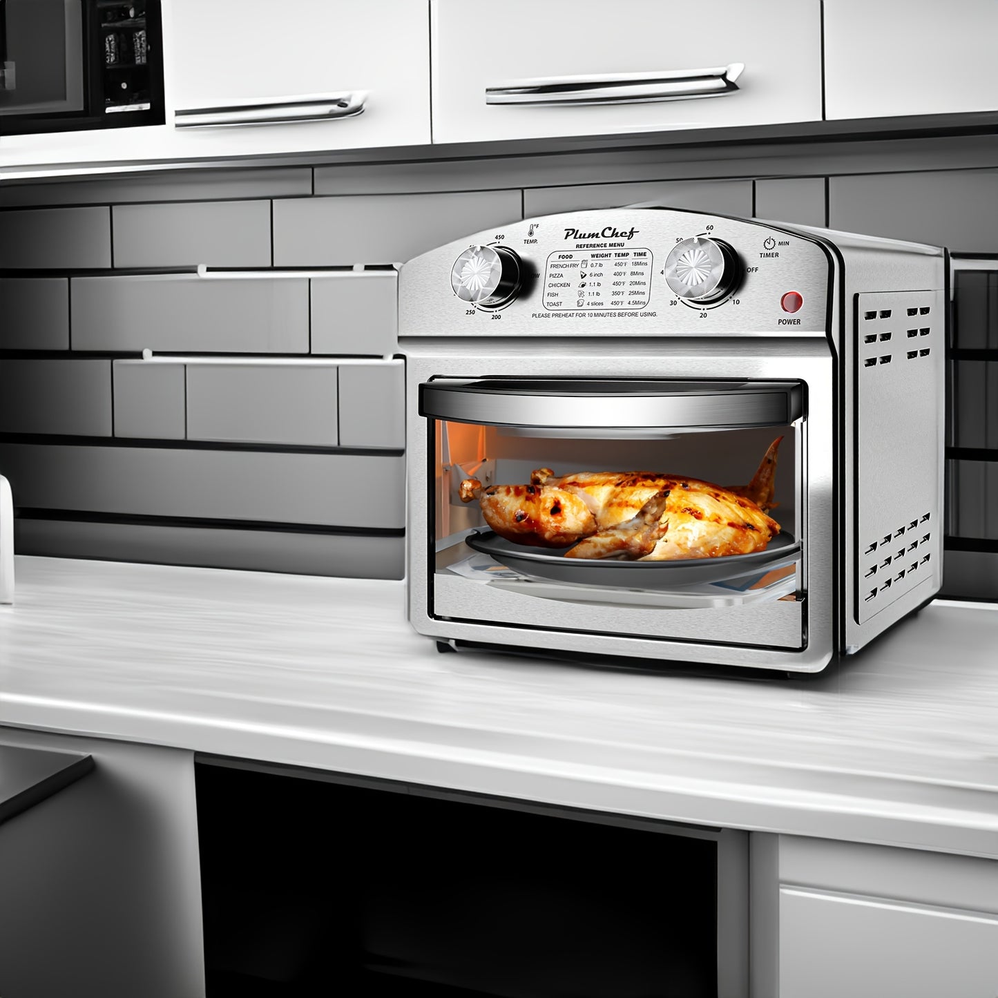 3.17gal Air Fryer Made of Stainless Steel, Featuring Dual Knob Controls, a 60-Minute Timer, And Pre-Set Options for French Fries, Pizza, Chicken, Fish, And Toast, Suitable for Family-Sized Meals.