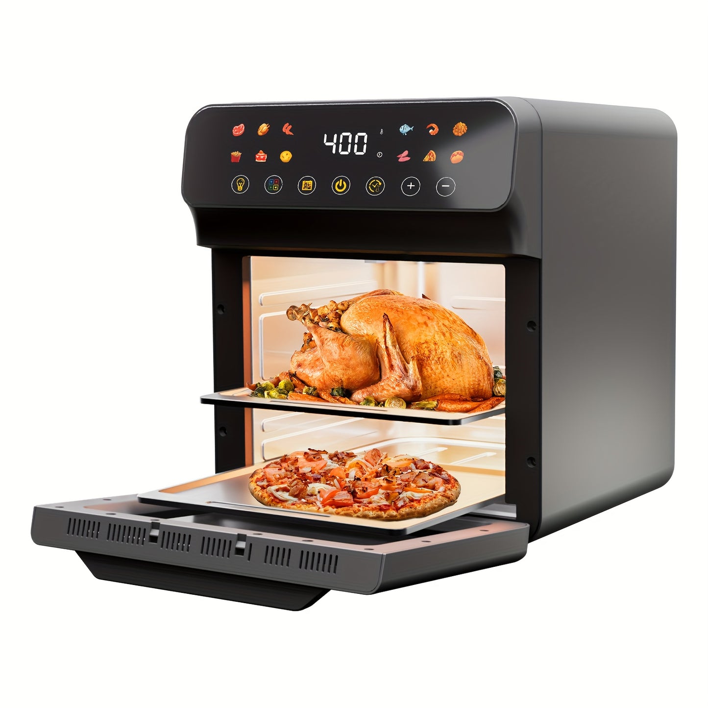 12Qt Large Air Fryer Toaster Oven Combo, Extra Large Countertop Convection Oven with Digital Touchscreen, 12 Presets, Easy-View Window, Nonstick & Dishwasher-Safe, Bake, Roast, Reheat, Black, Air Fryer Oven