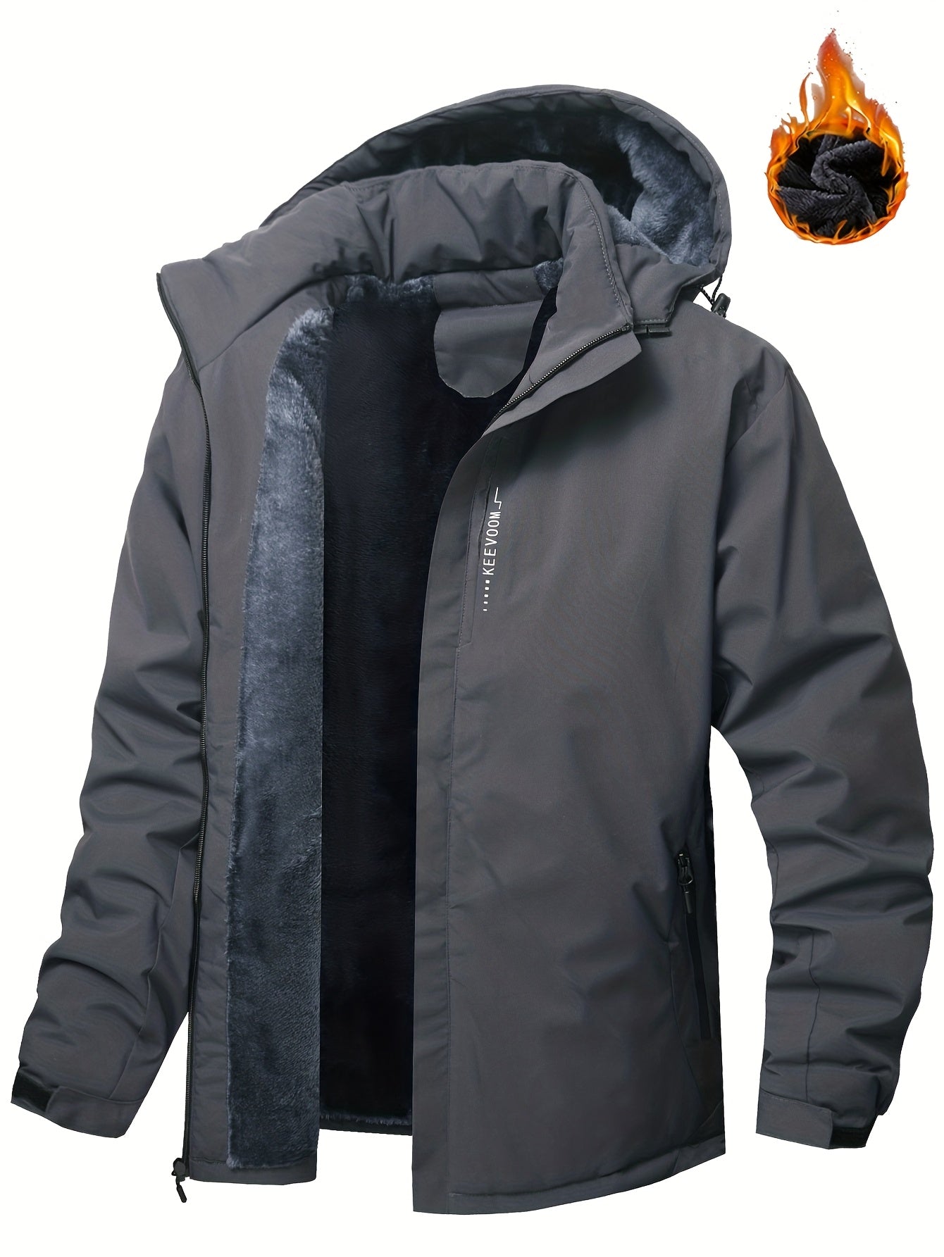 Keevoom Coat Hooded Fleece-Lined Winter Water-Resistant