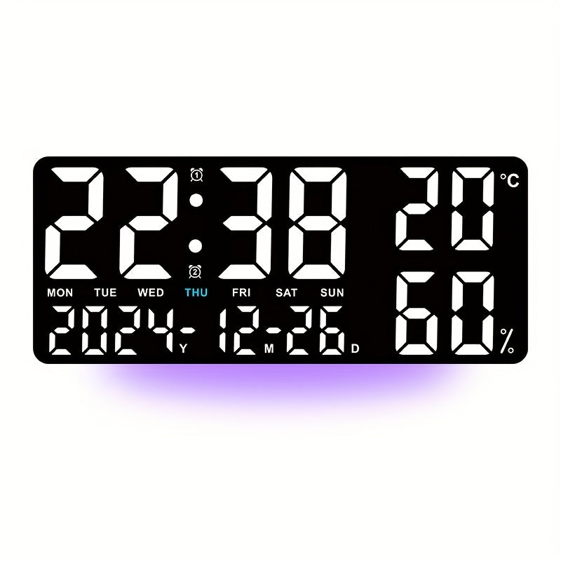 15" Modern Large Screen LED Alarm Clock with Date, Week, Temp, Humidity, Timer, Remote & Adjustable Brightness - Stylish Gift for Dad, Ideal for Seniors, Bedroom, Office, Or Living Room