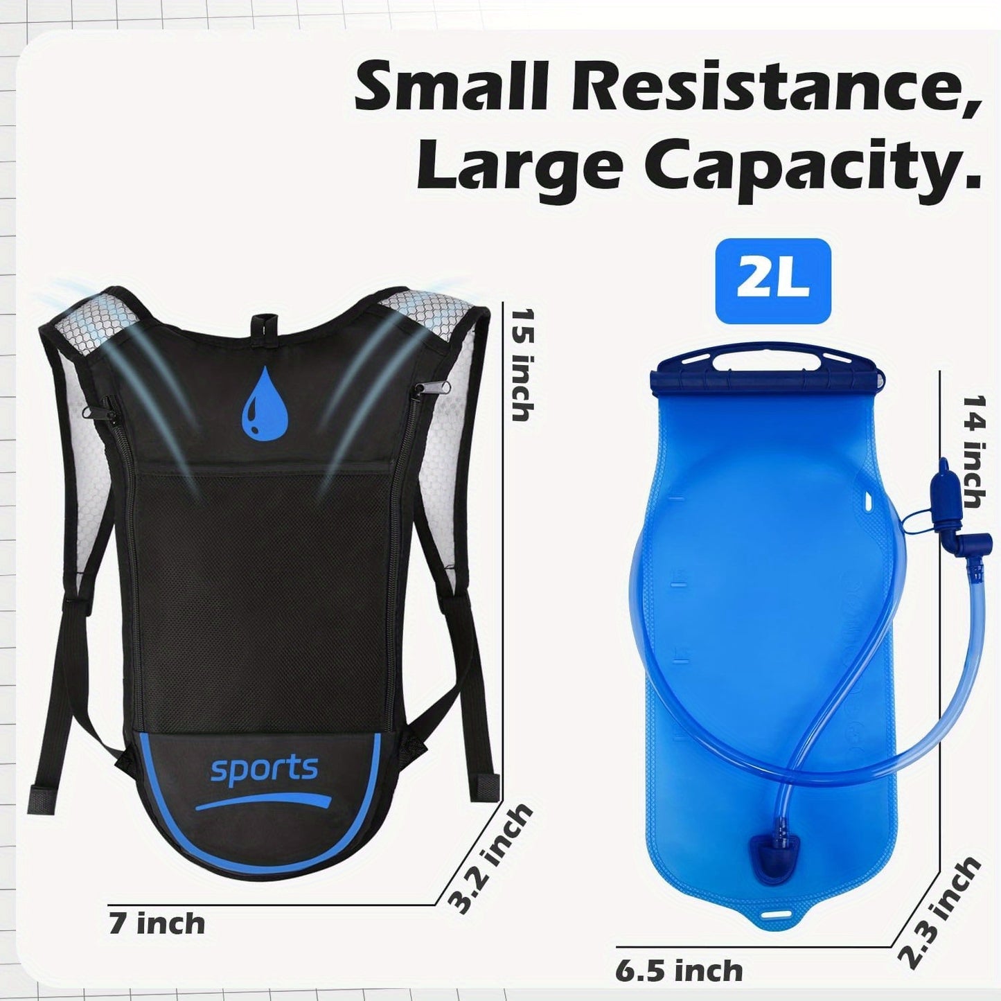 2 Pack Hydration Backpack Pack with 67.63oz Hydration Bladder, Lightweight Breathable Water Backpack with 3 Layer Pockets, Reinforced Shoulder Straps