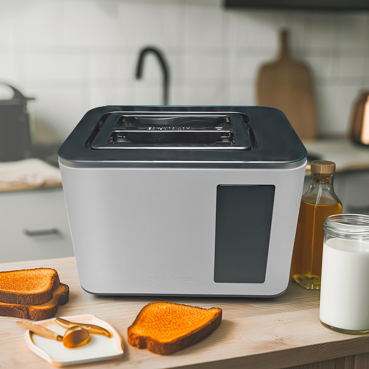 Touch Screen, Intelligent Stainless Steel 2pcs Toaster, 6 Tone Settings, 6 Bread Choices, Countdown, Unfreezing Cancellation And Other Functions, Movable Bread Crumb Tray, 900 Watts.