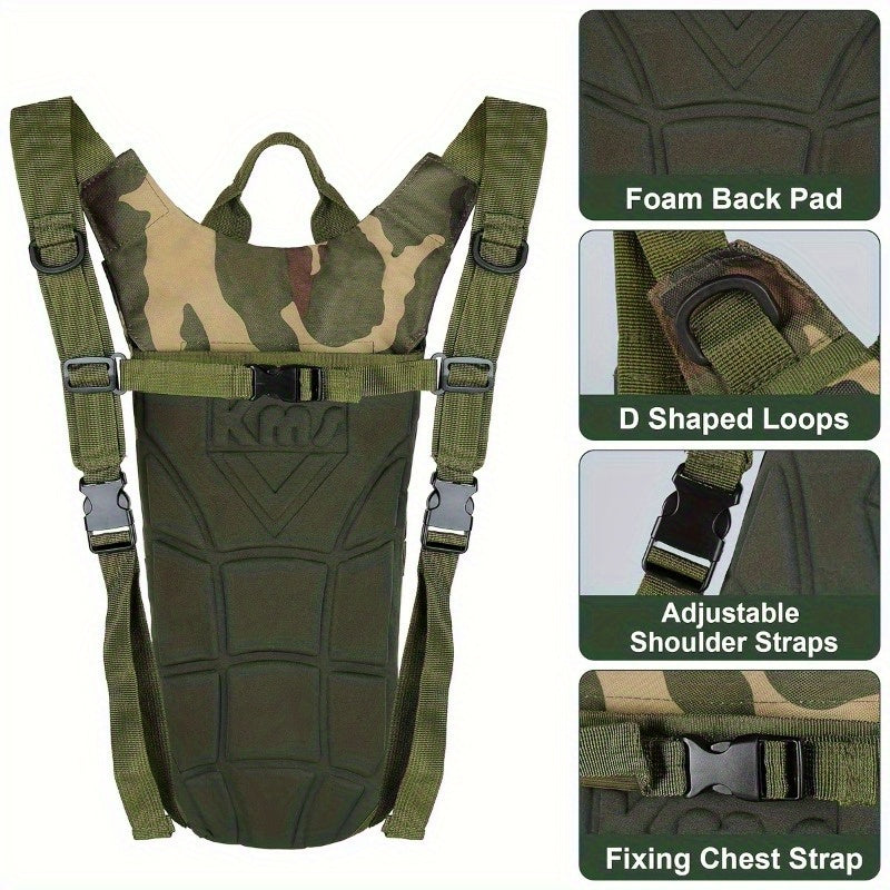 101, 44oz Camouflage Waterbag Backpack - Lightweight Adjustable Shoulder Strap, Multi-Pocket Design, Ergonomic Running & Hiking Backpack, Durable Rugged Breathable Water Bag for Outdoor Sports, Green, Hiking Gear, Camouflage