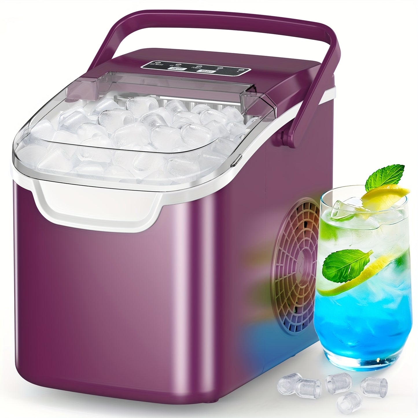 [Fast Ice Maker] Fast 6-Minute Ice Making, Compact Countertop Ice Maker Machine | Produces 26 lbs/24H, with Scoop, Basket & Self-Cleaning, Portable Design with Handle, Ideal for Home, Parties, RV, Camping, Kitchen - Energy-Ef