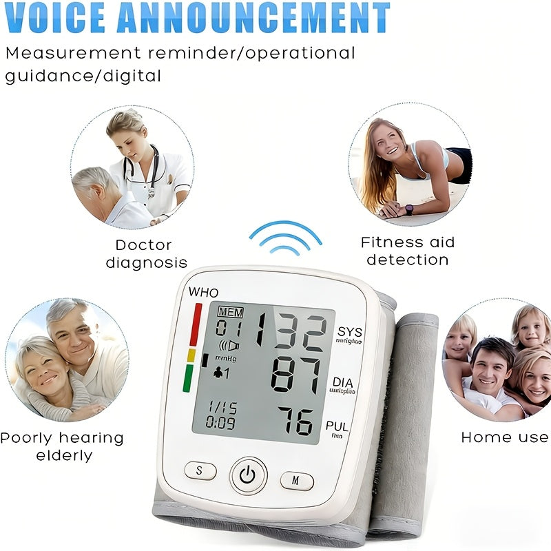 Rechargeable/Battery- Digital Wrist Blood Pressure Monitor with Large LCD Display & Voice Alerts (Optional) - Portable Cuff Suitable for, Travel, Management - Device with Memory Storage