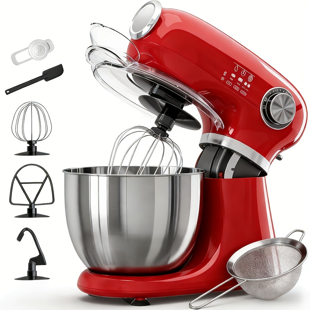 4-in-1 Electric Vertical Mixer, with A Power Of 350 Watts, 12-speed with Pulse Button. Accessories Include 5.5-gallon Stainless Steel Bowl, Mixing Paddle, Dough Hook, Whisk, And A Powerful Baking Mixer Suitable for Cake, Brea