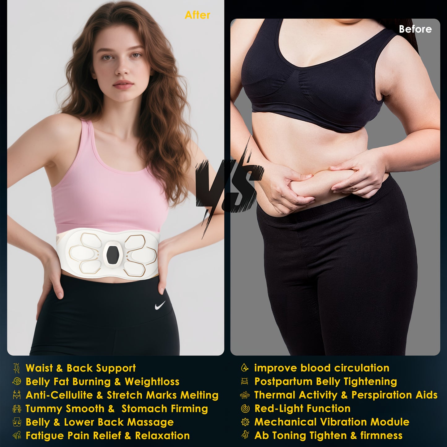 FDA Cleared - Ab Stimulator Muscle Toner, Ab Belt Muscle Stimulator with Redlight & & Vibration, Abs Stimulator Abdominal Training Massager for Stomach Smooth & Firm, Helps Reduce Belly Fat & Cellulite, Lower Back Massager fo