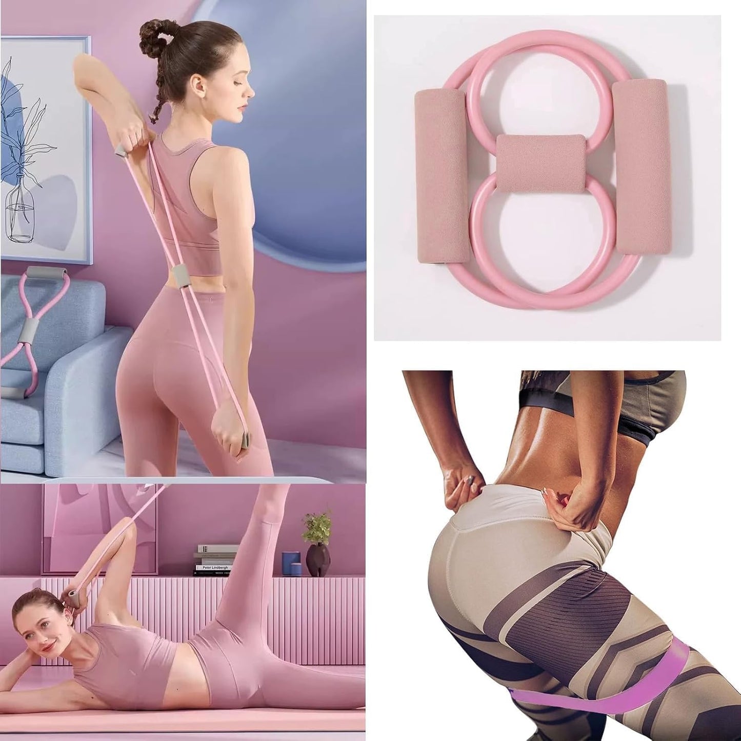 Pilates Set -Home Pilates Equipment for Women Kit with Circle Pilates Ring and Ball Set, Resistance Bands, Massage Balls, Exercise Bands for Toning, Flexibility Core Strength