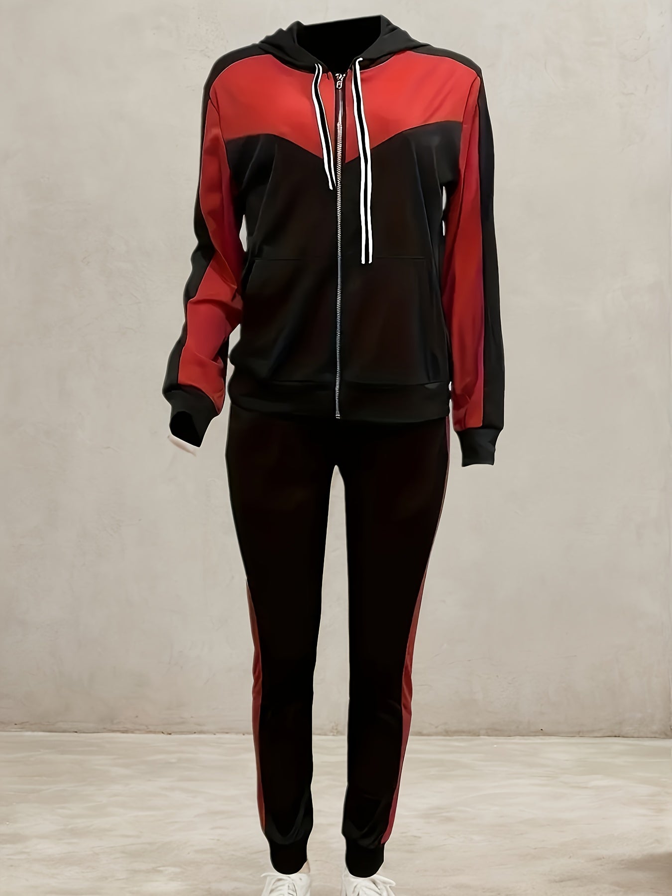 Hoodie and Jogger Set Full-Zip, Stretchy Polyester Blend
